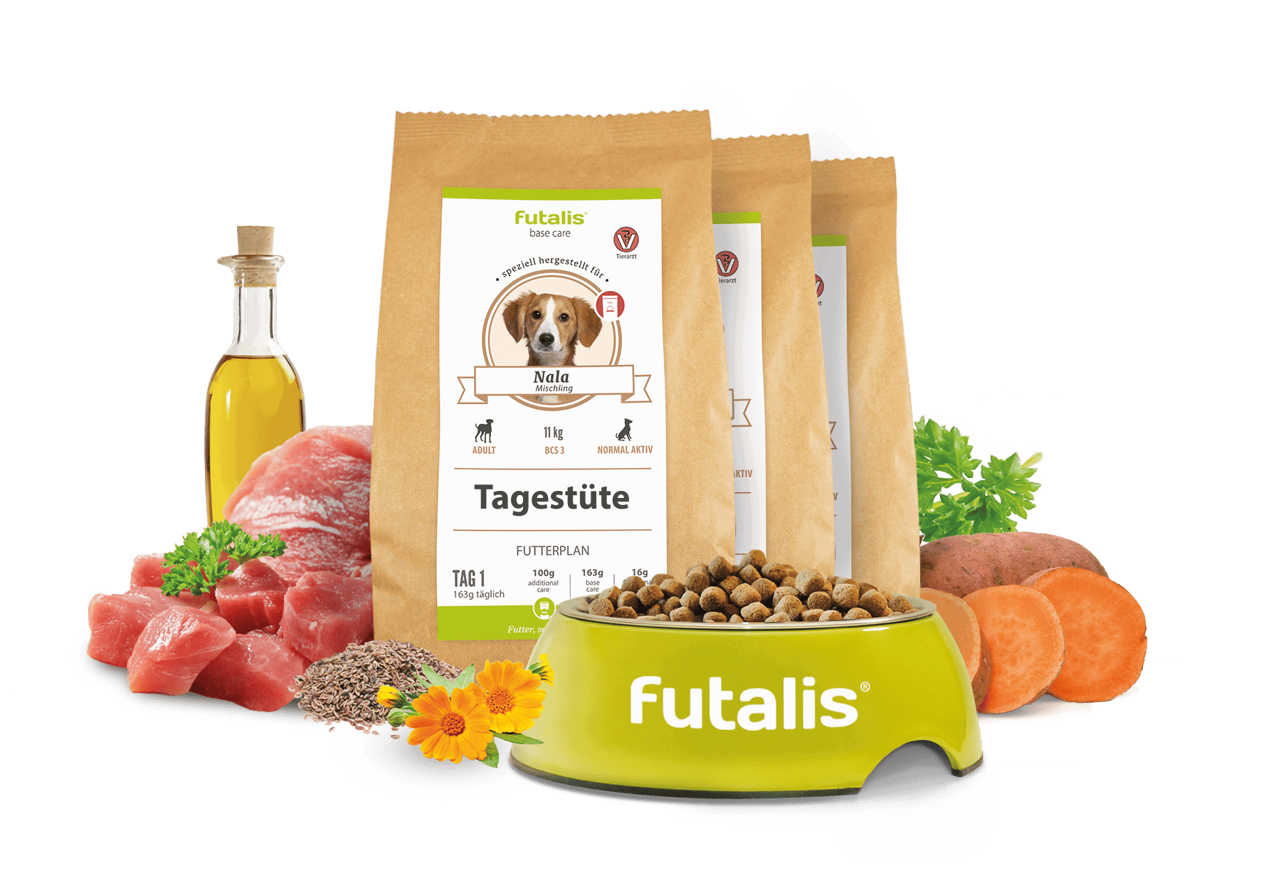 futalis Futter ist in praktischen Tagestüten verpackt